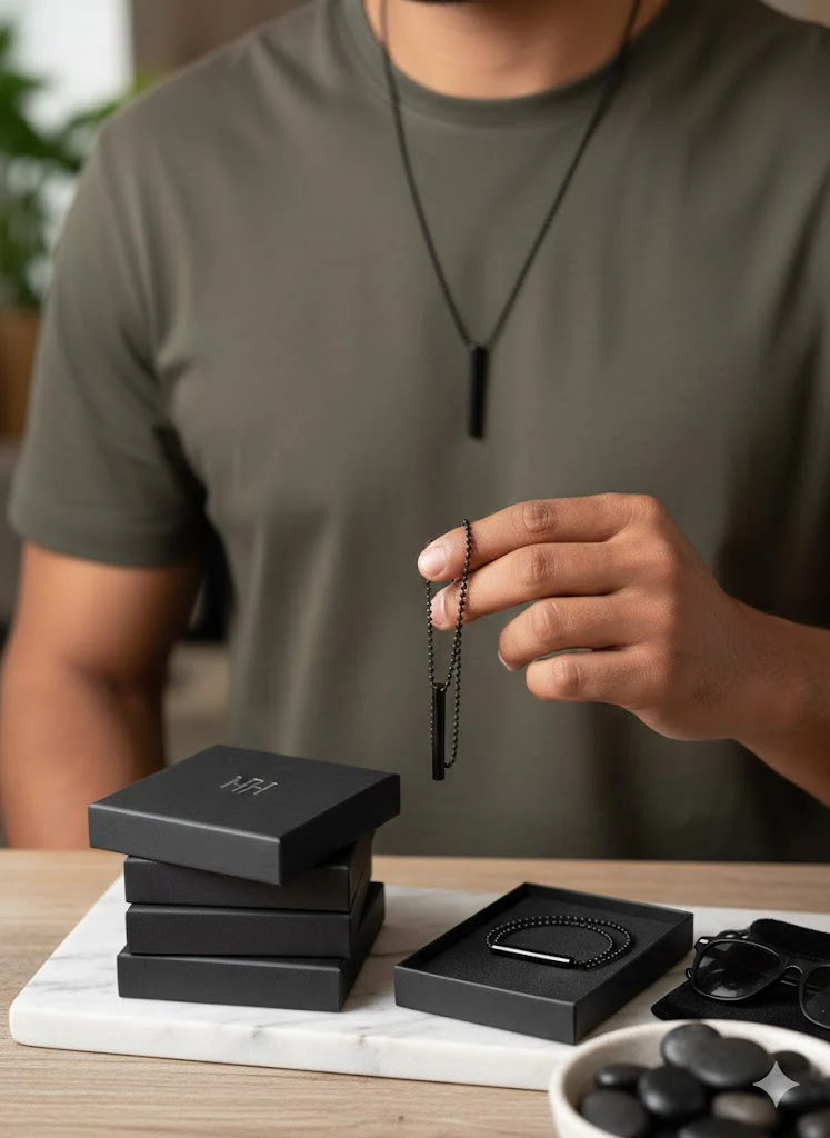 Sleek Minimalist Black Bar Pendant Necklace